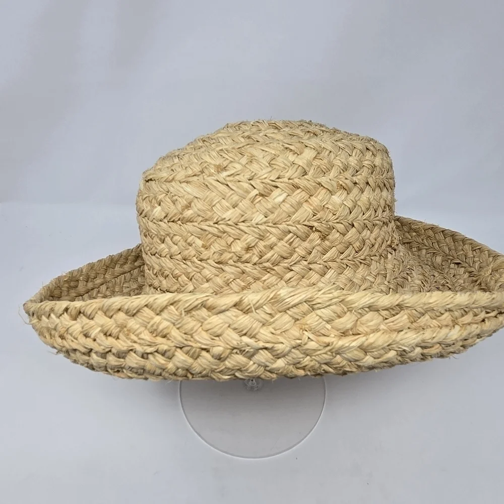 HELEN KAMINSKI HANDMADE RAFFIA STRAW SUN HAT ROLLED BRIM NATURAL WOMEN OS BEACH